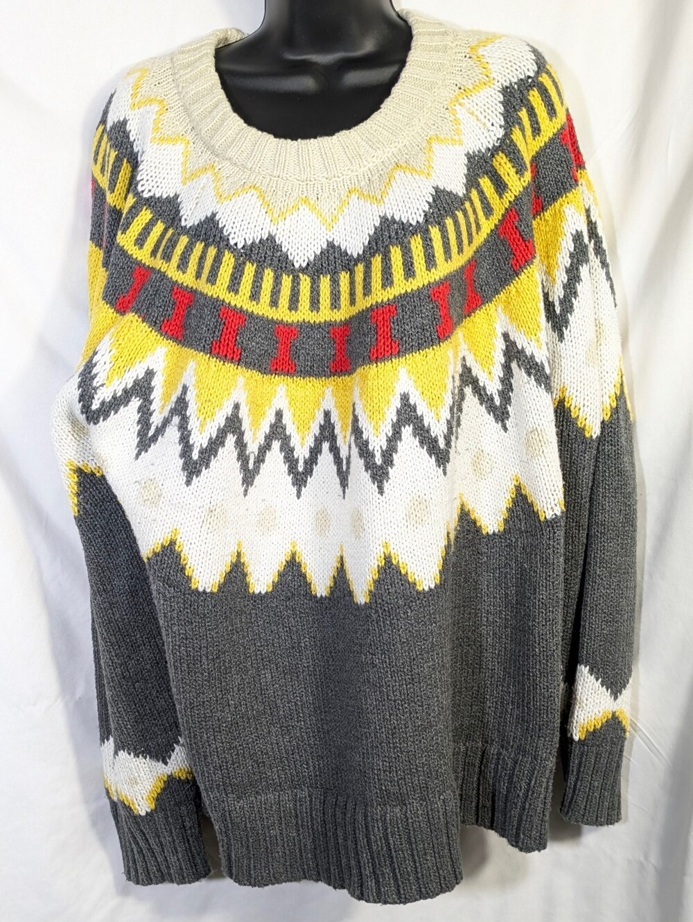 Aerie Women's Oversized Fair Isle Sweater Nordic Oversized Cotton Blend Sz XL